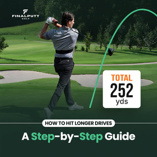 Golfer swinging driver on fairway demonstrating tips to hit longer drives and increase golf driver distance.