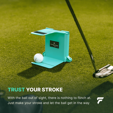 Golfer putting with the Yips Blocker on the green