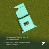 Yips Blocker unfolded on the grass, with two swappable flaps