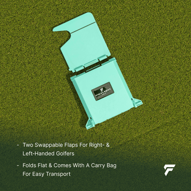 Yips Blocker unfolded on the grass, with two swappable flaps